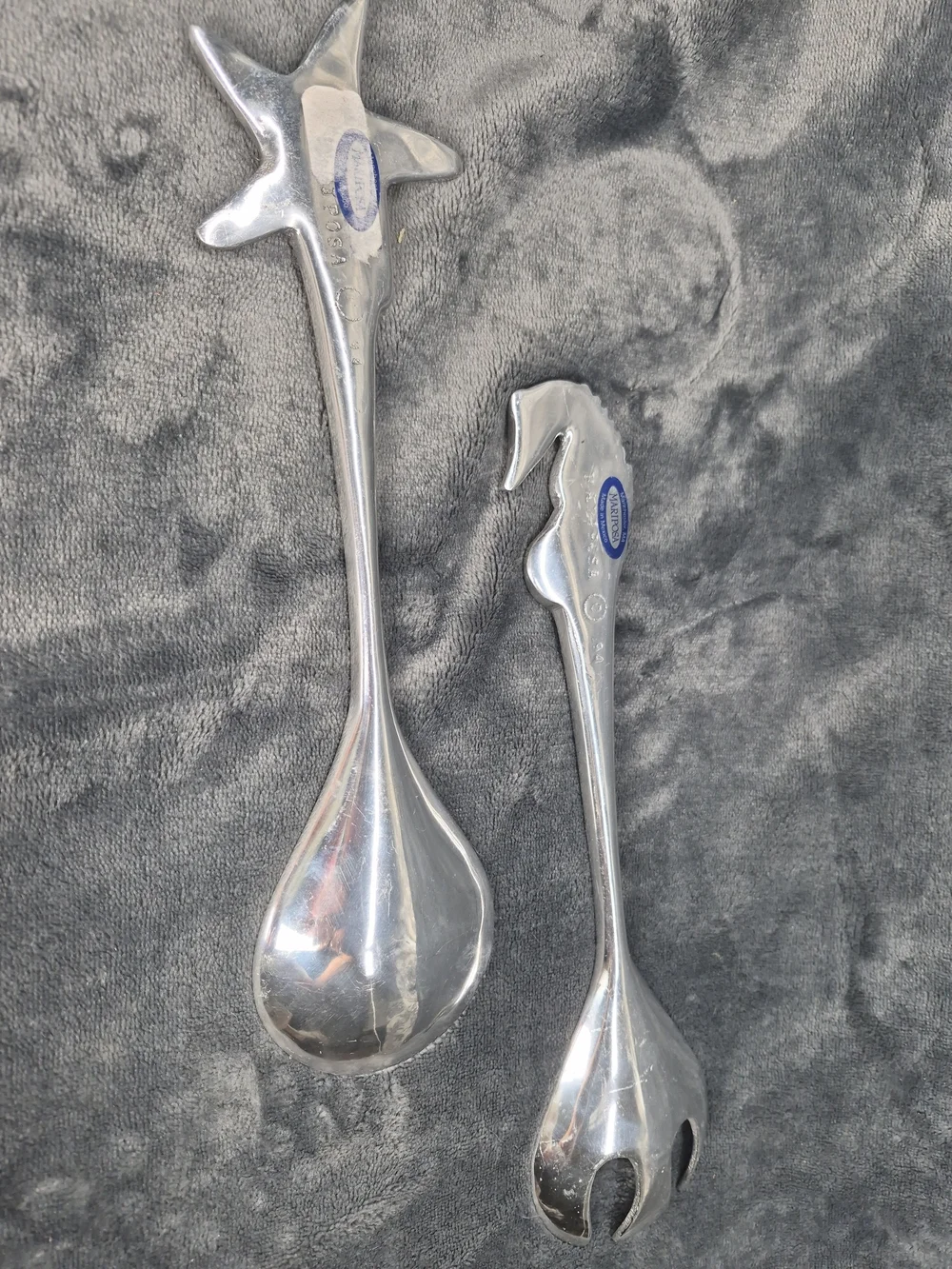 Vintage Mariposa Coral Seashell Aluminum Serving Set Starfish & Seahorse 2 Pcs